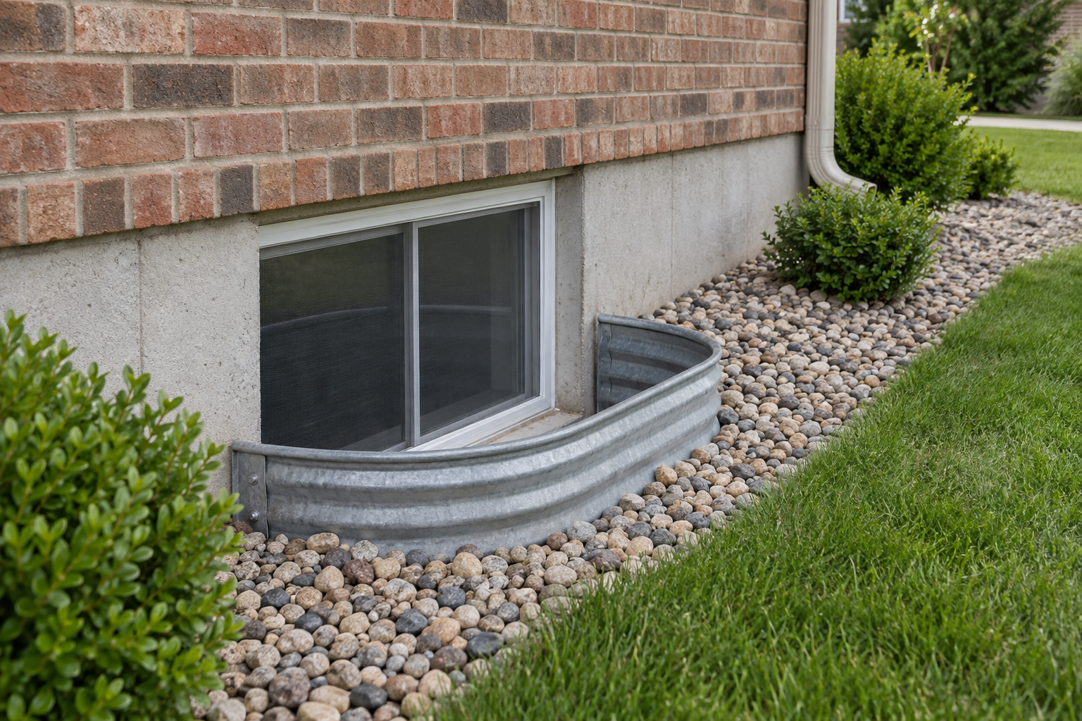 Illustrative home foundation and basement window well showing areas to discuss during a pest assessment.