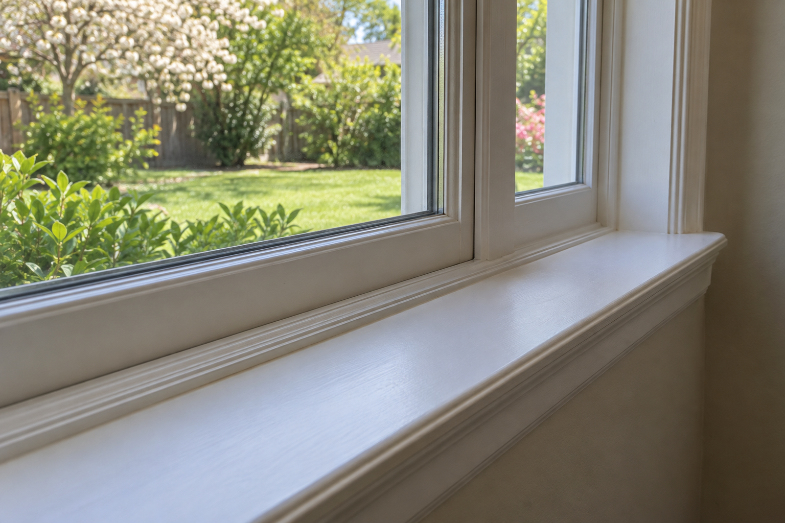 Illustrative interior window sill in spring, showing a household area where insect activity may be noticed and reported.